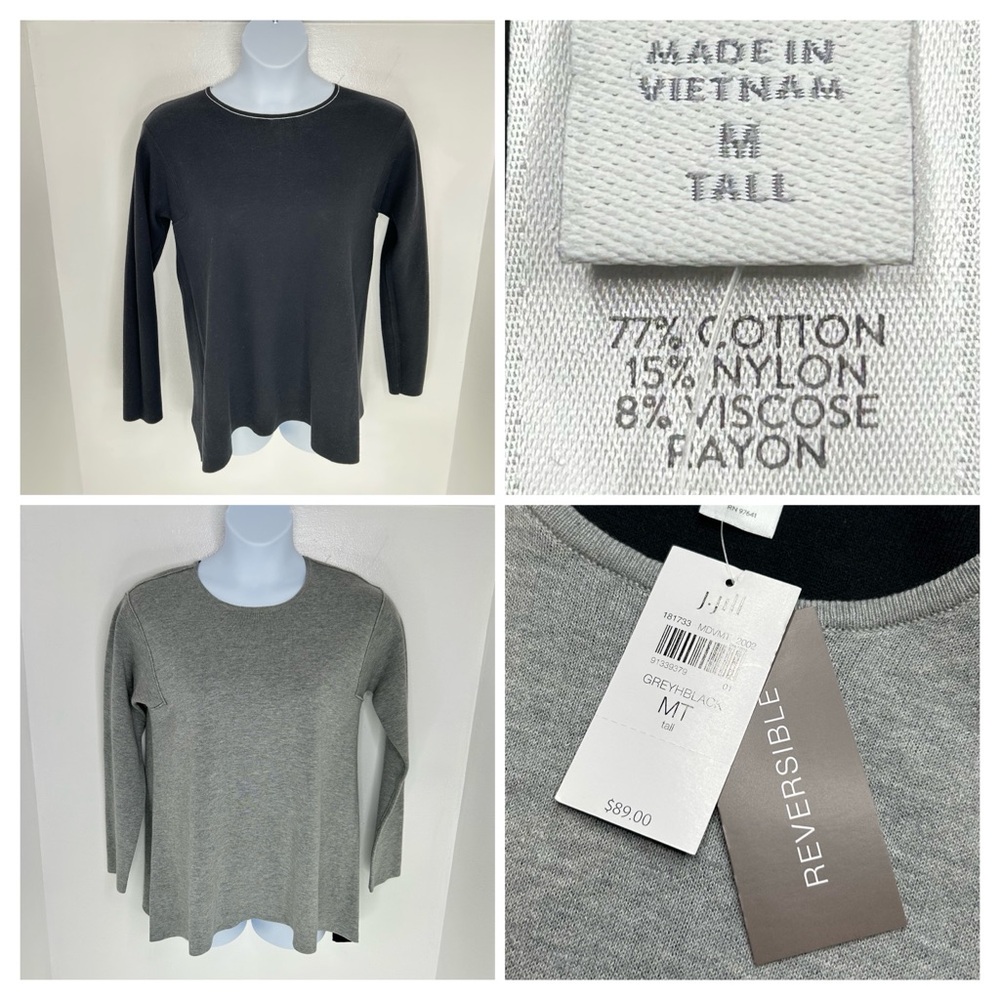 J. Jill Reversible NWT Sweater Tunic Size Medium Tall MT Gray Black Career $89